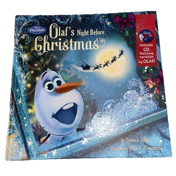 Disney Frozen Olaf's Night Before Christmas Book and CD Holiday Story Young Read - Picture 1 of 6